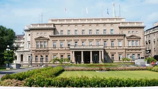 European administration building with gardens