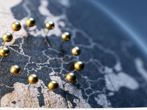 map of Europe with pins in a circle